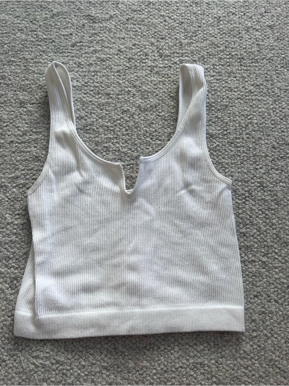 White Ribbed Notch Tank Top